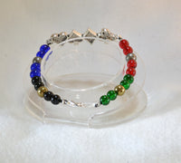 Kamen Rider Blade themed beaded bracelet with rhinestone decorated metal link - Kinetic Color Foundry