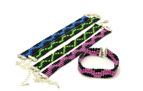 Retrowave Series Beaded Loom Bracelets for Tactile Stimming while Looking Fancy - Kinetic Color Foundry